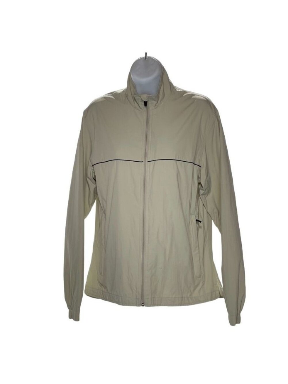 Page & Tuttle Mens Beige Full-Zip Lightweight Jacket With Zippered Pockets Size